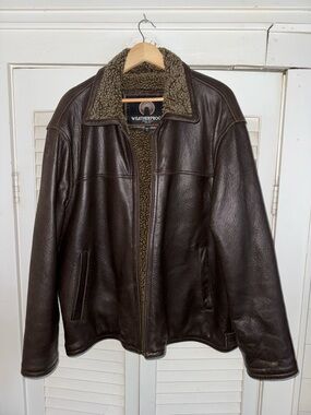 Men’s Weatherproof Brown Genuine Leather Bomber Jacket size XL EUC
